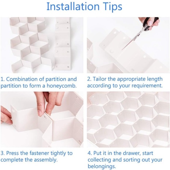 Poeland 8-Pack DIY Honeycomb Drawer Divider Organizers - White - Picture 6 of 7